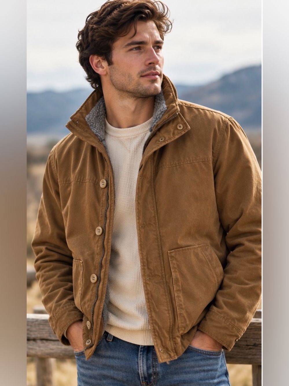 American Eagle Men’s L Tan Duck Canvas Sherpa Barn Chore Workwear Jacket